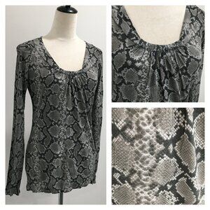 ZARA Gray Mix Animal Boa Snake Print Ruching Collar Long Sleeve Shirt